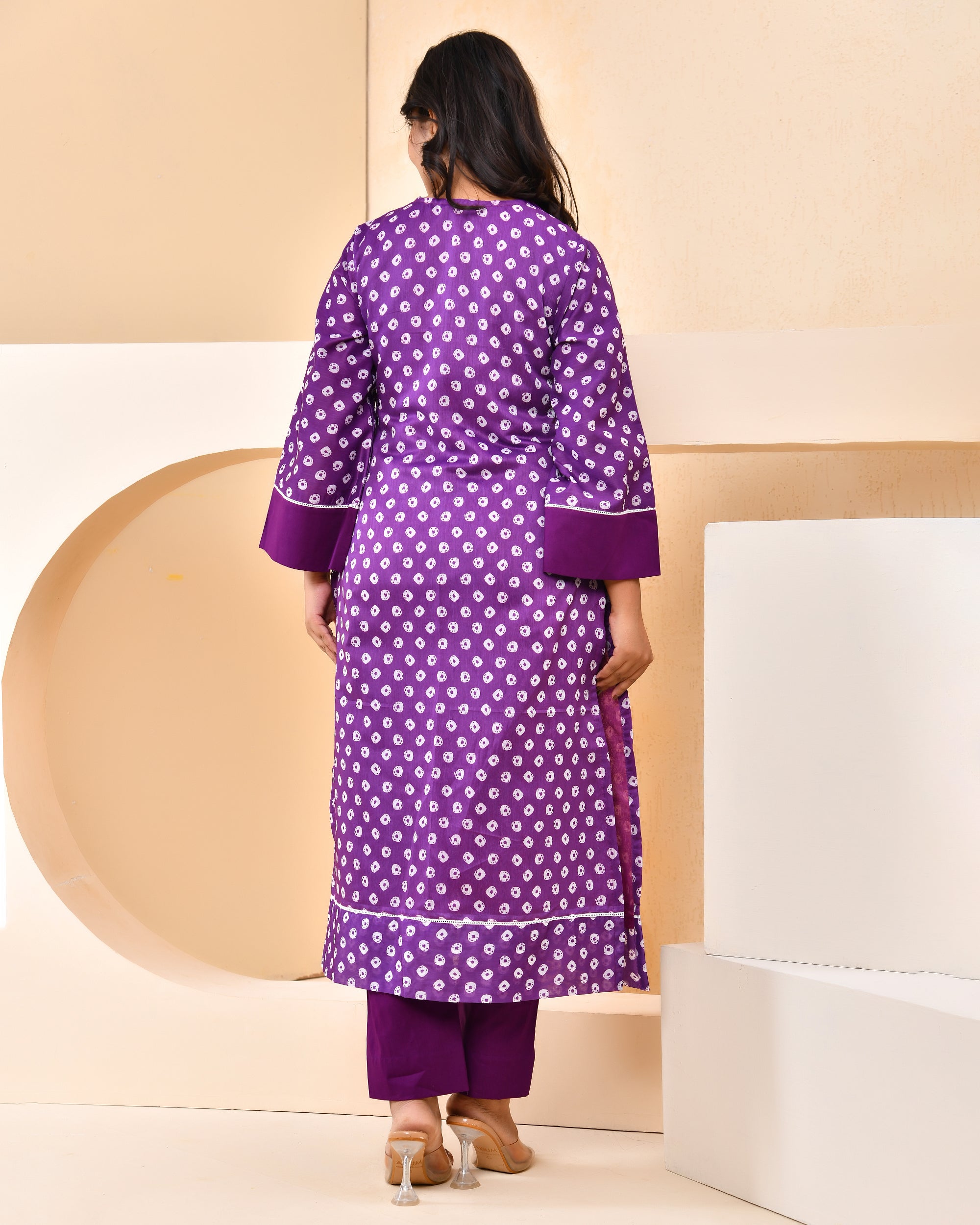 Violet Bandhej Kurta Set
