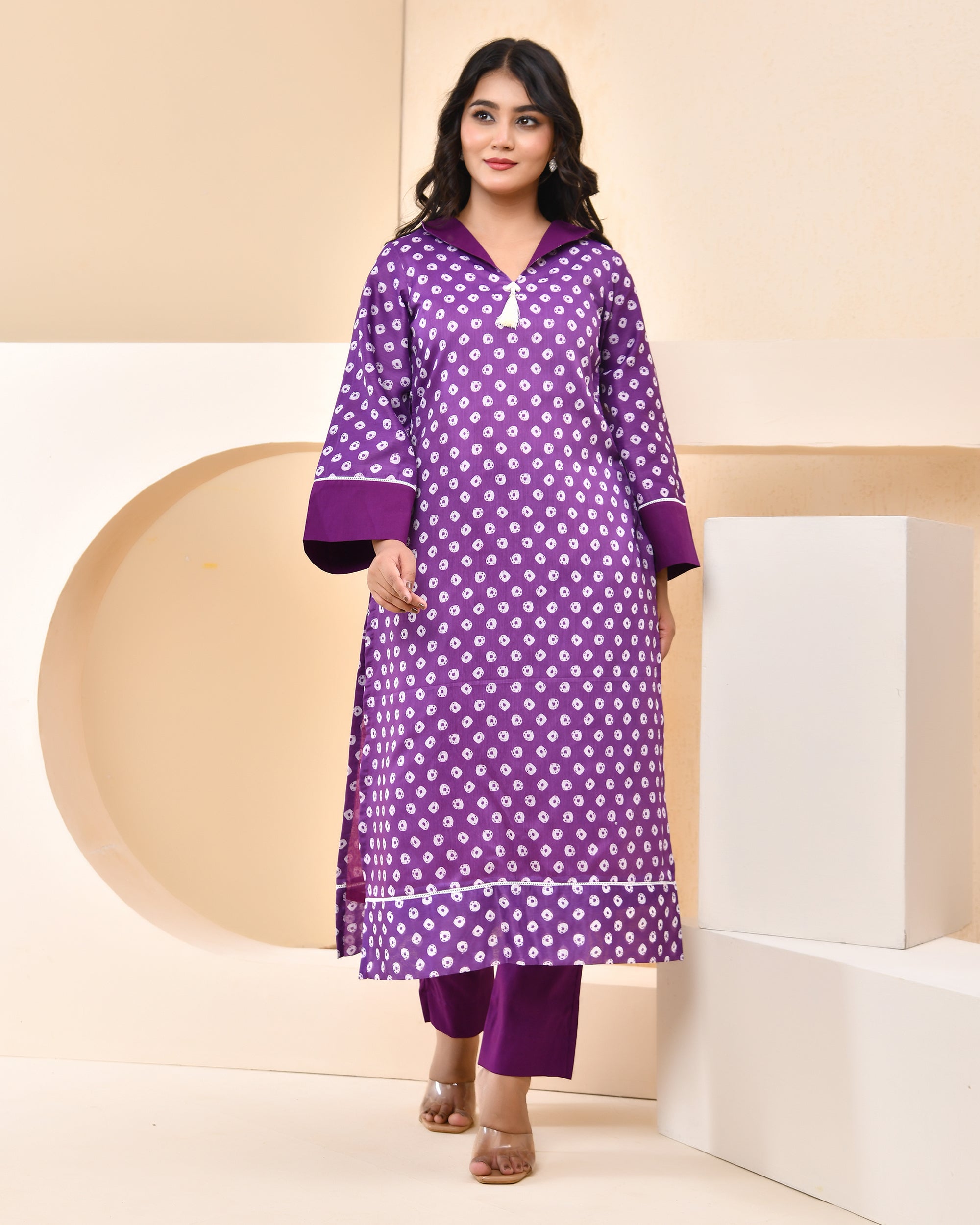 Violet Bandhej Kurta Set