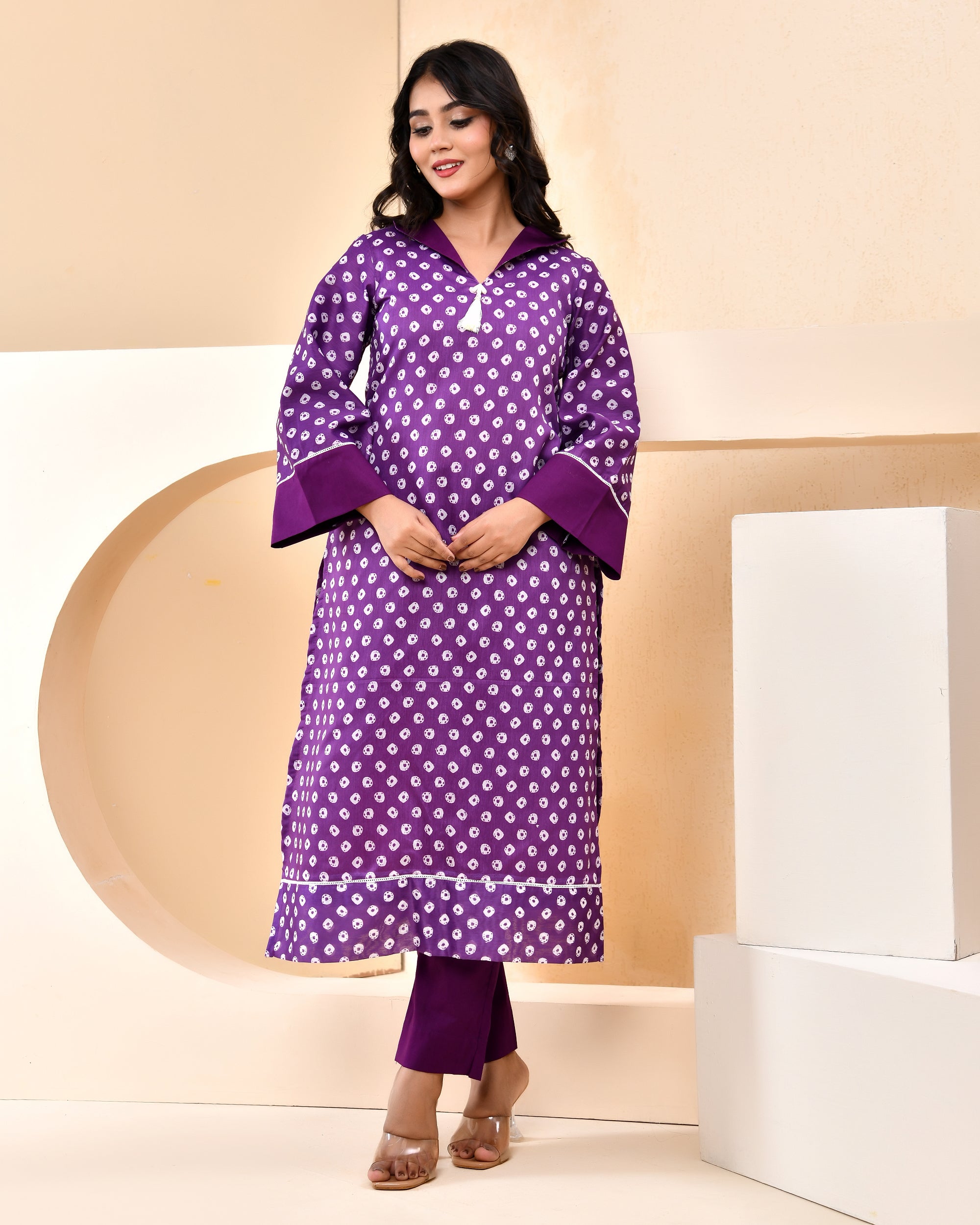 Violet Bandhej Kurta Set