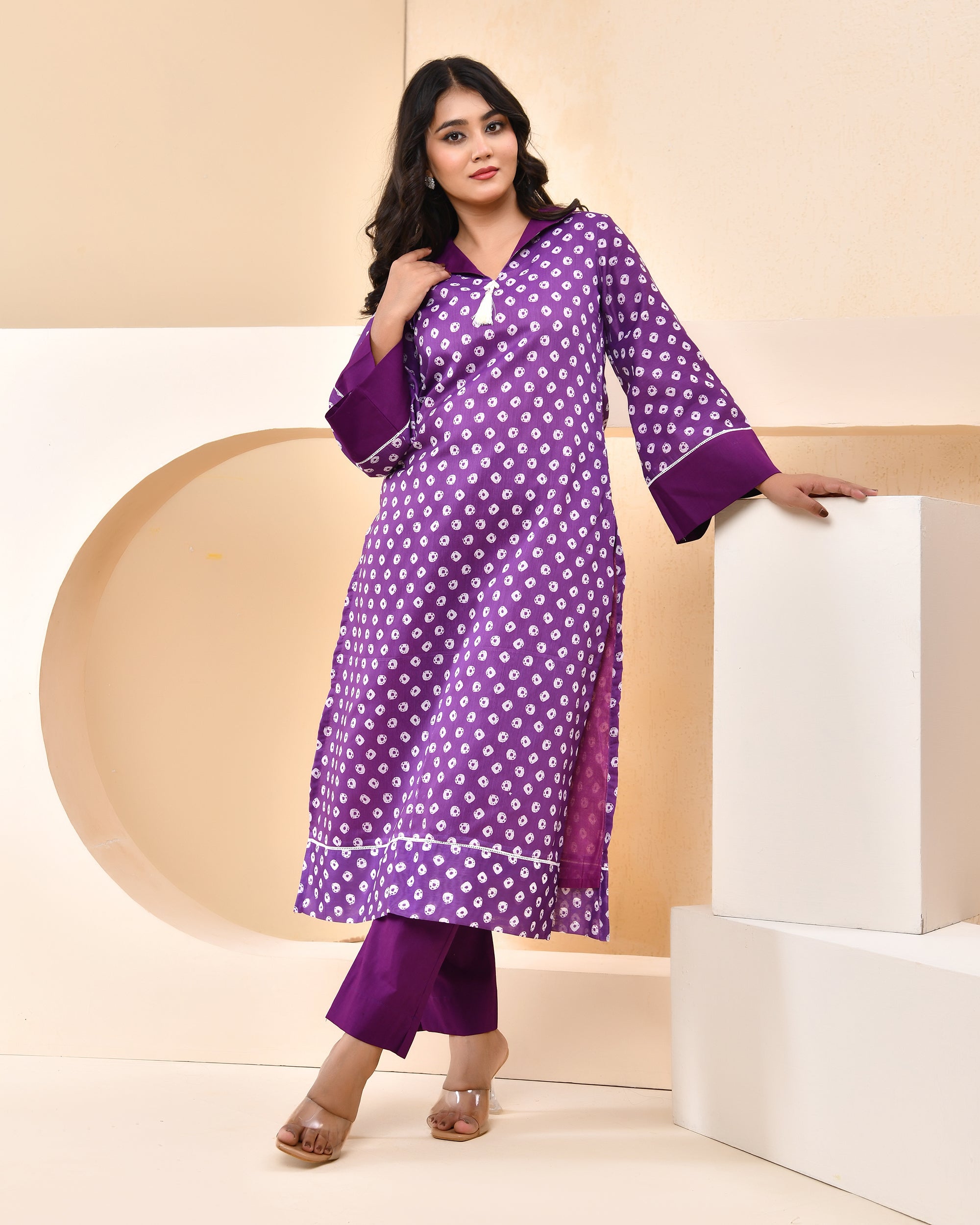 Violet Bandhej Kurta Set