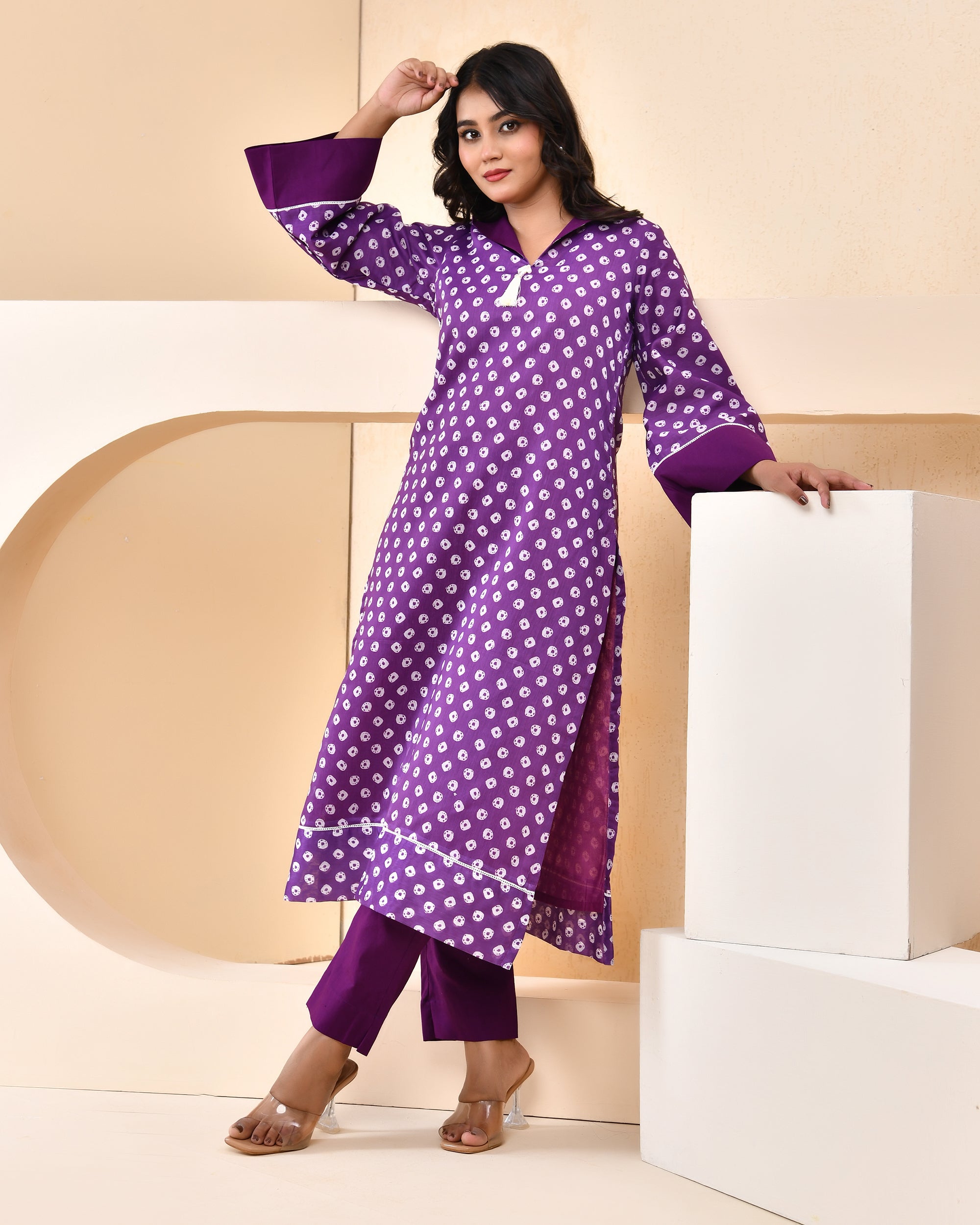 Violet Bandhej Kurta Set
