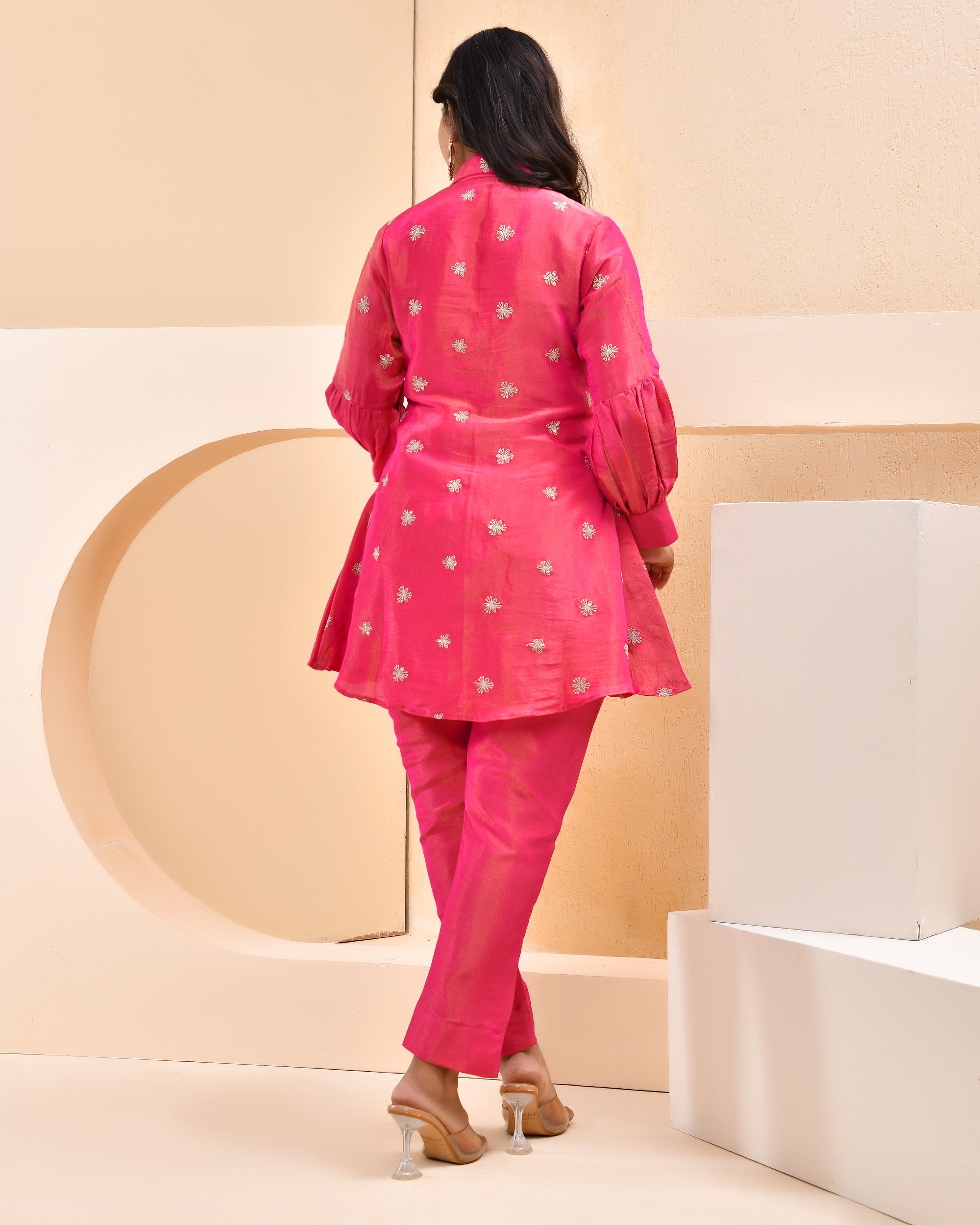 Pink Tissue Embroidered C0-ord Set