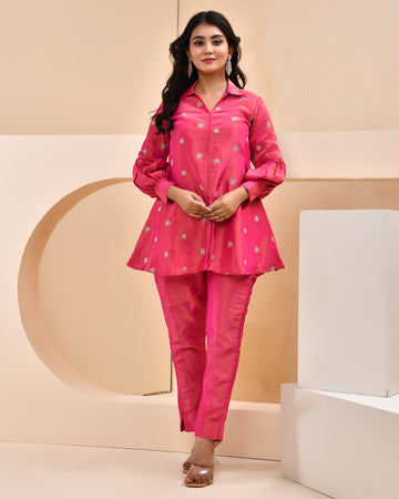 Pink Tissue Embroidered C0-ord Set