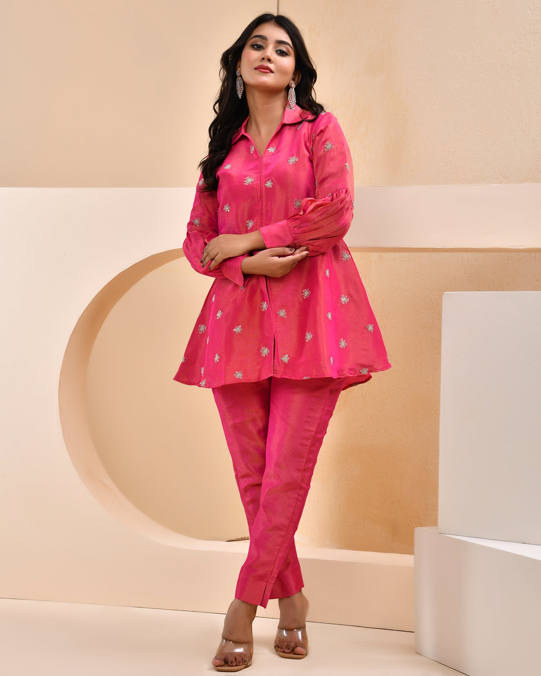 Pink Tissue Embroidered C0-ord Set