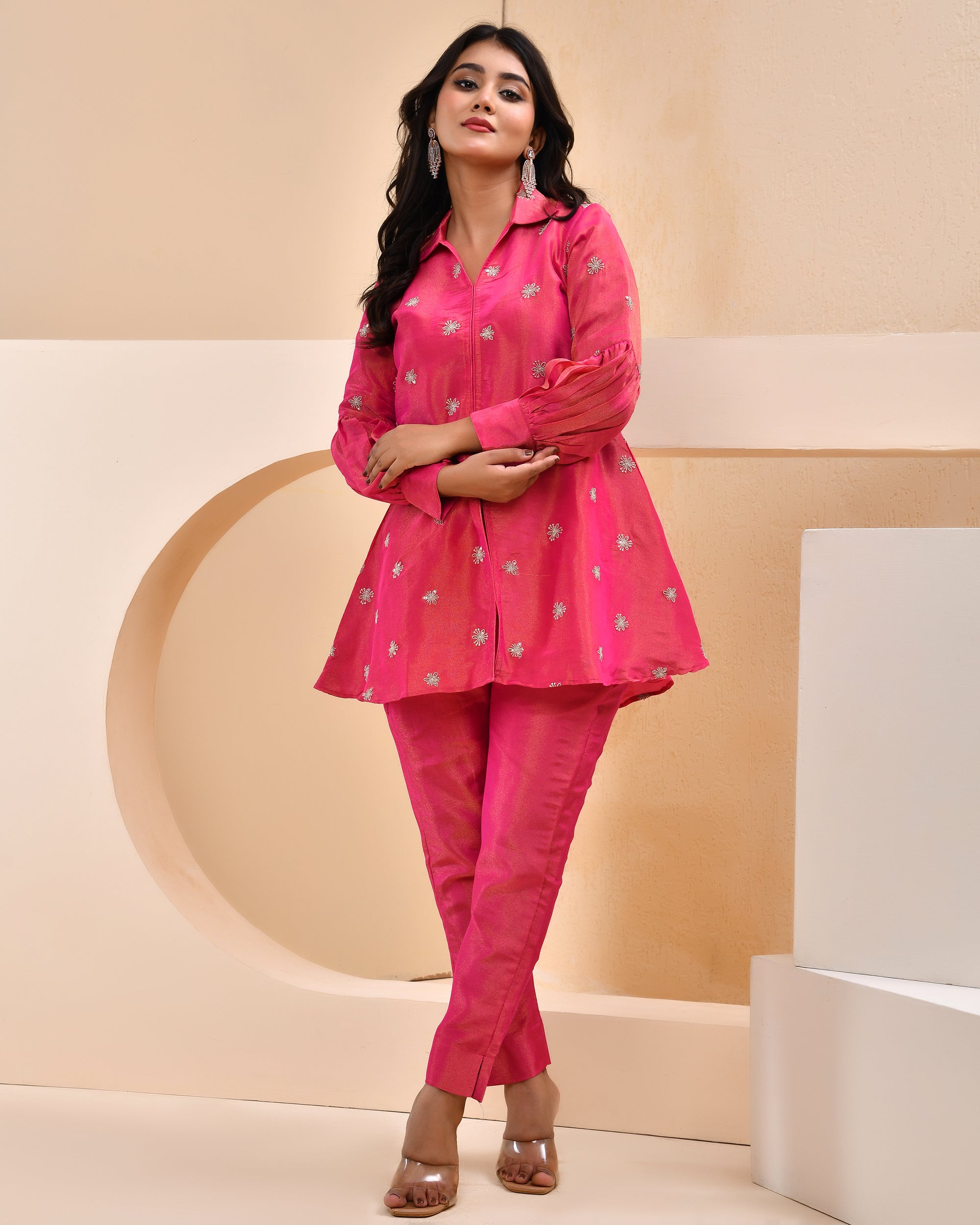 Pink Tissue Embroidered C0-ord Set