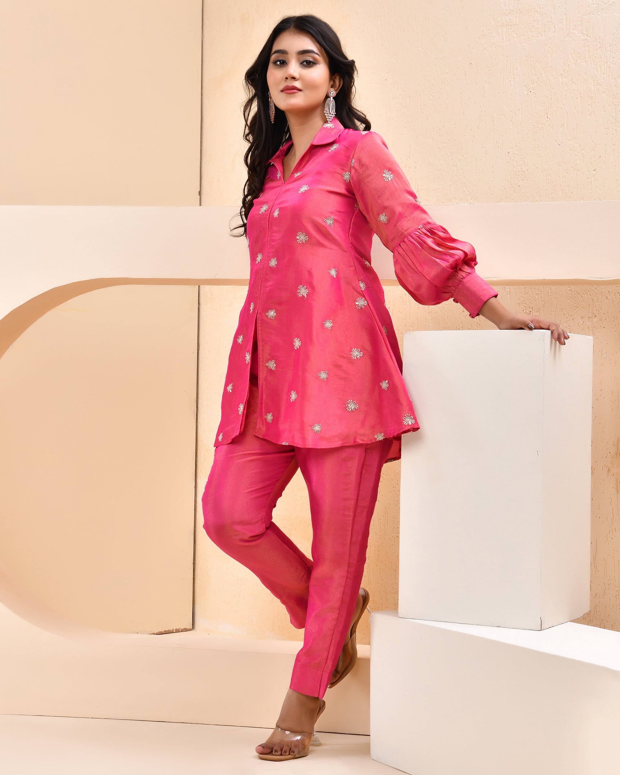 Pink Tissue Embroidered C0-ord Set