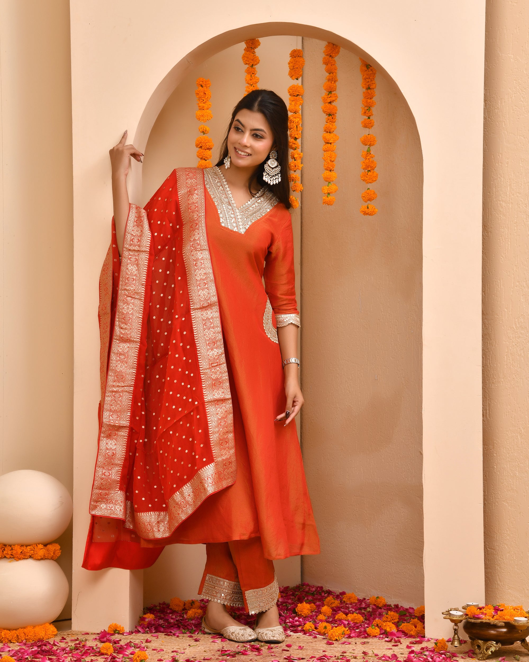 Crimson Zari Tissue Suit set