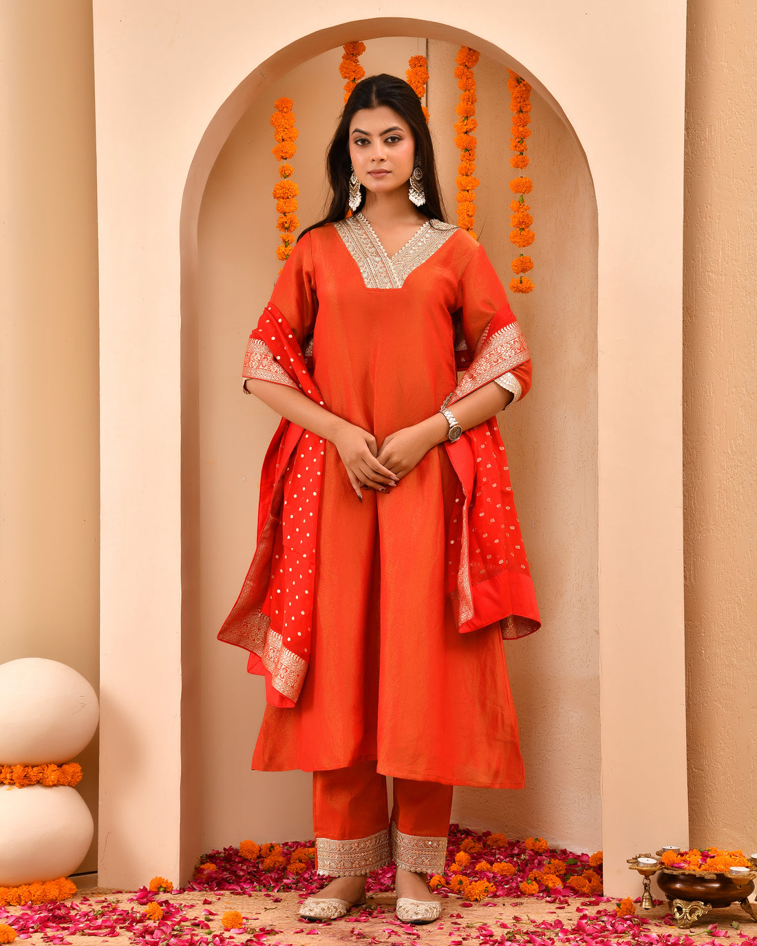 Crimson Zari Tissue Suit set