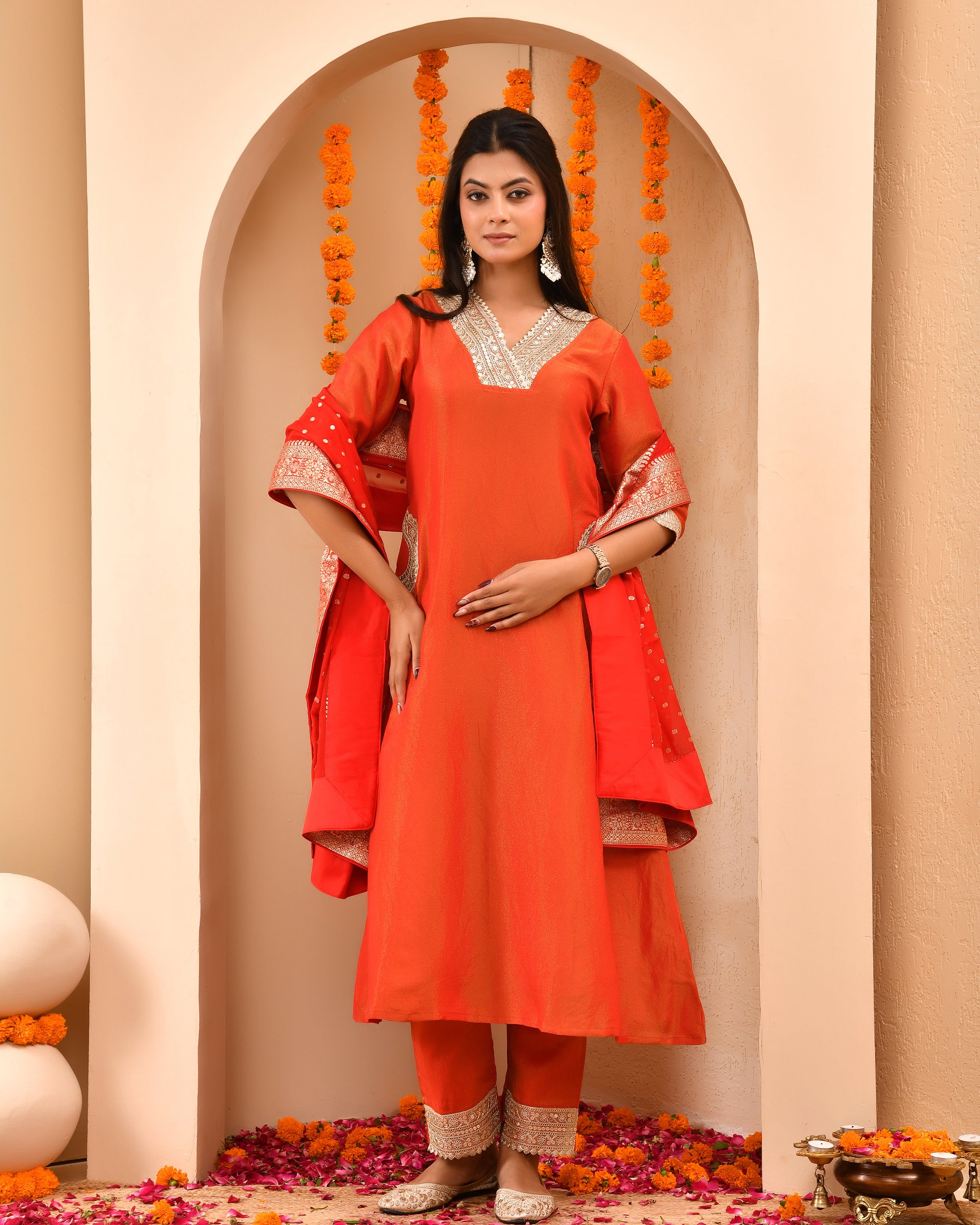 Crimson Zari Tissue Suit set