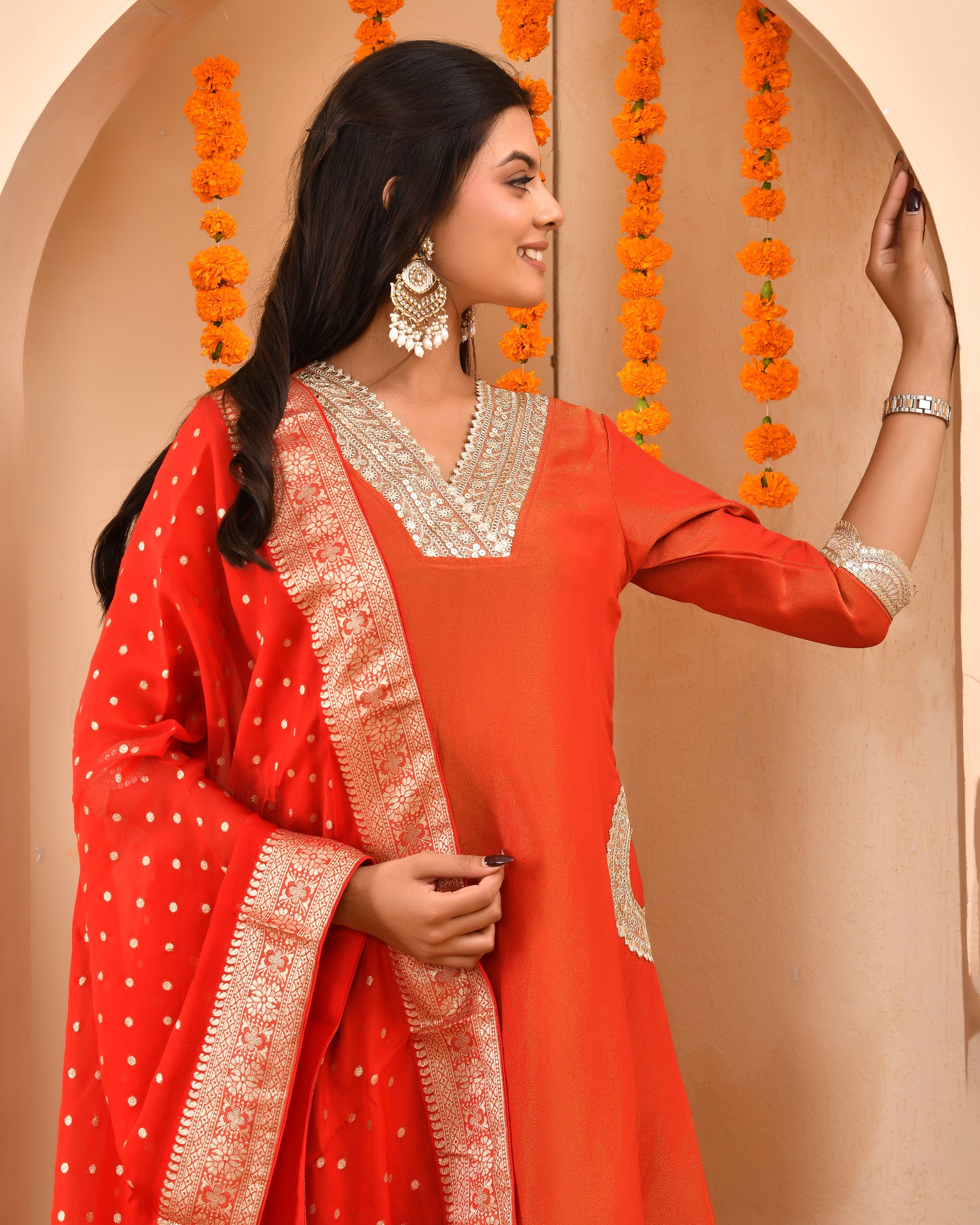 Crimson Zari Tissue Suit set