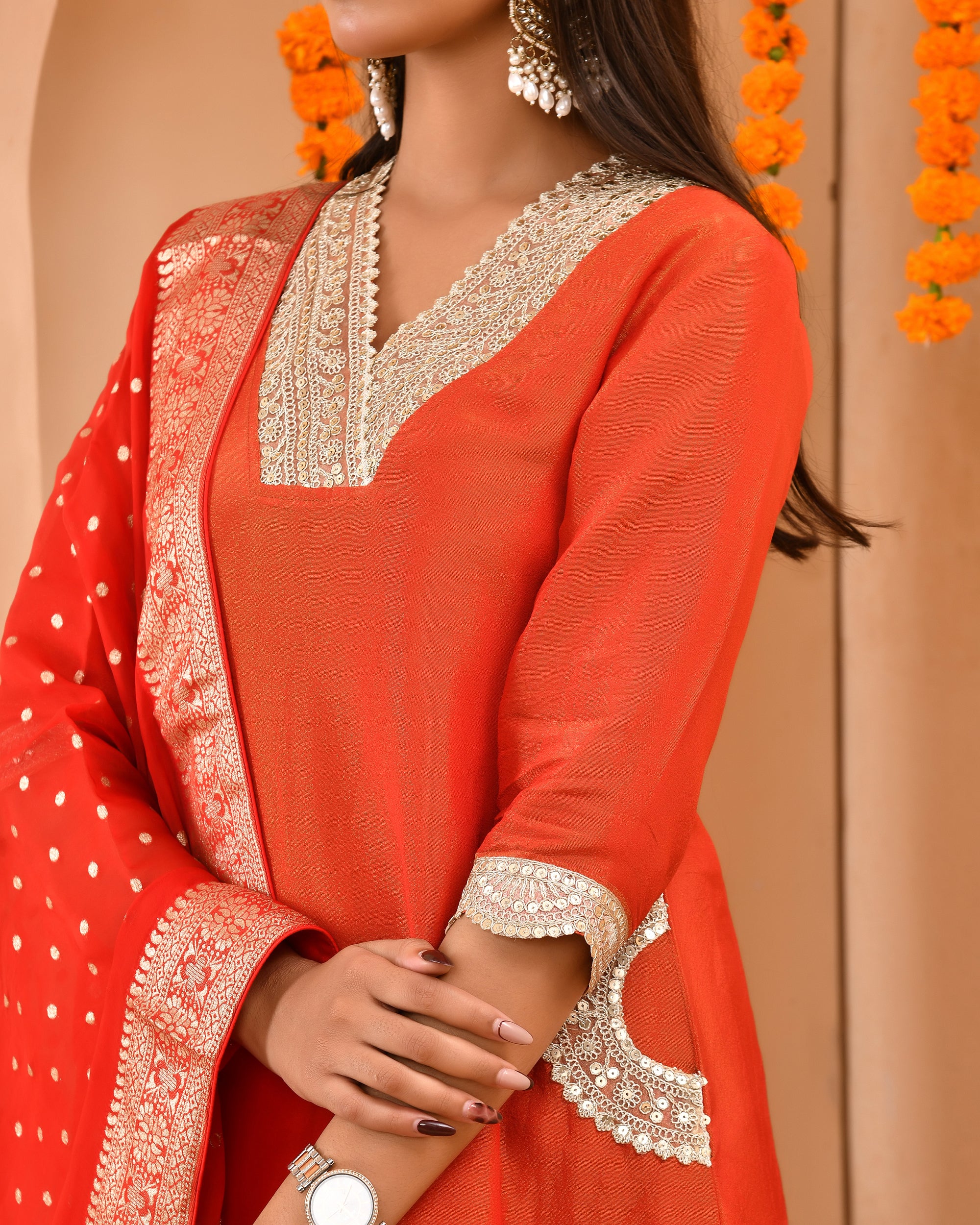Crimson Zari Tissue Suit set