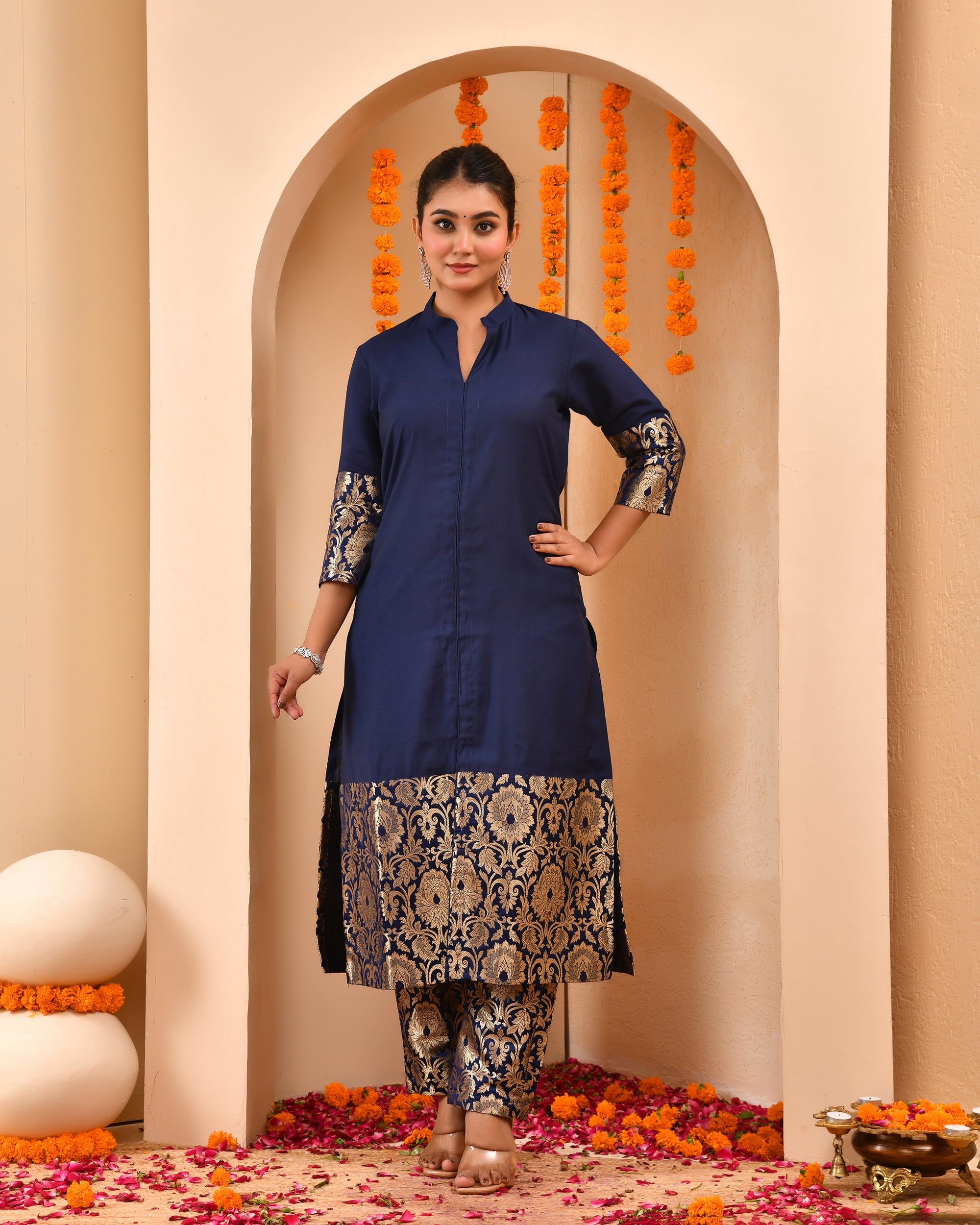 Berry Blue Brocade Duppta Set