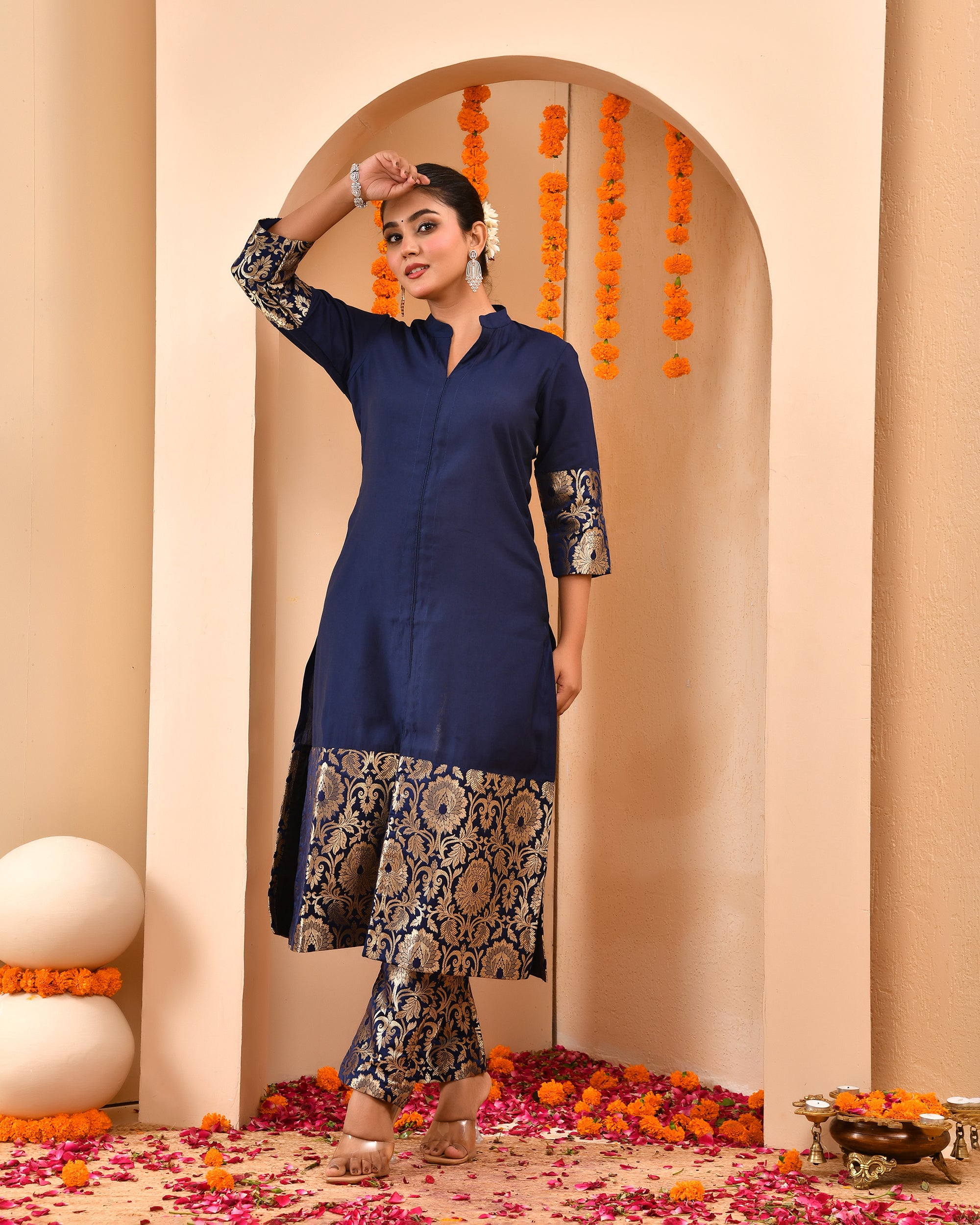 Berry Blue Brocade Duppta Set