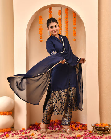 Berry Blue Brocade Duppta Set