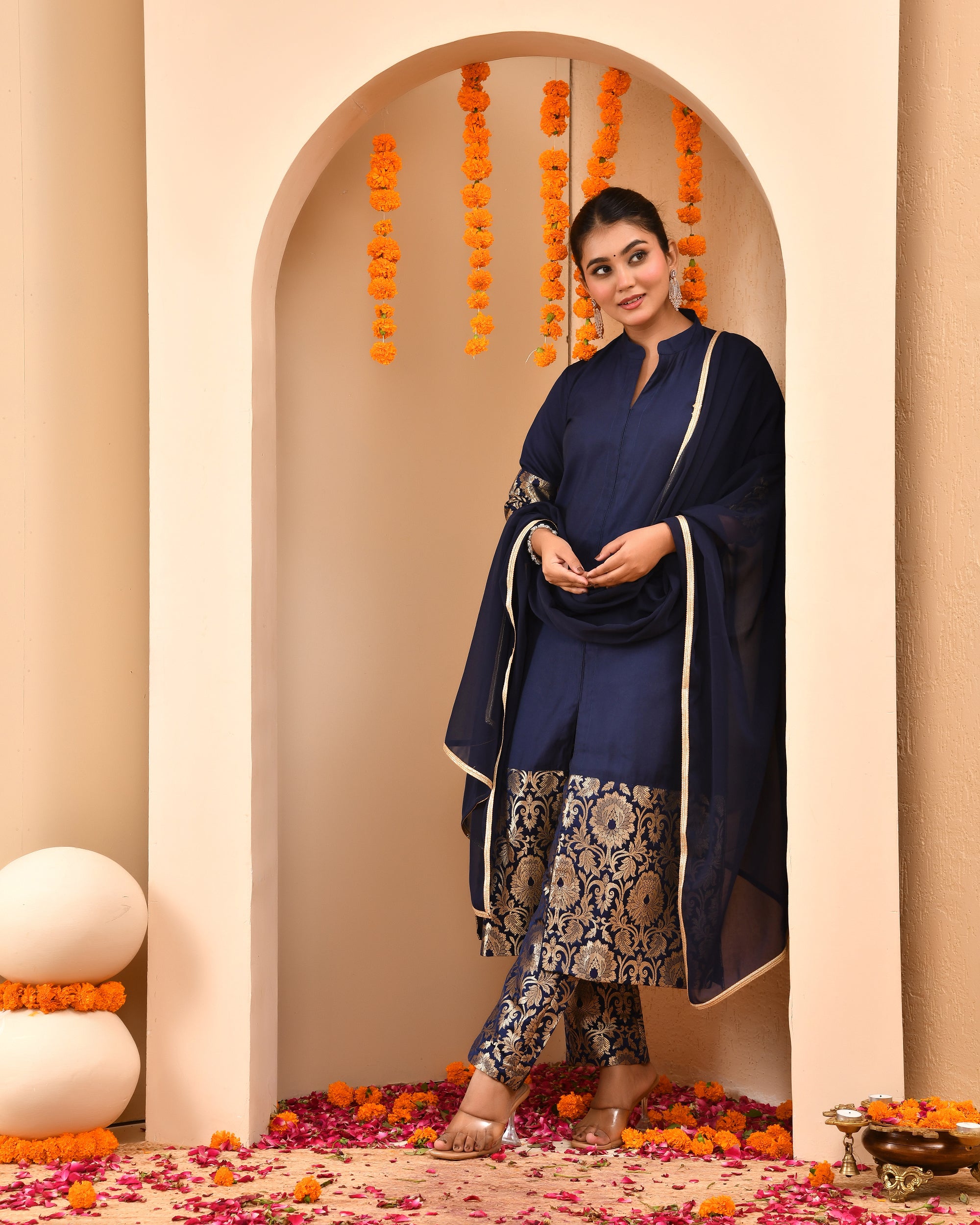 Berry Blue Brocade Duppta Set