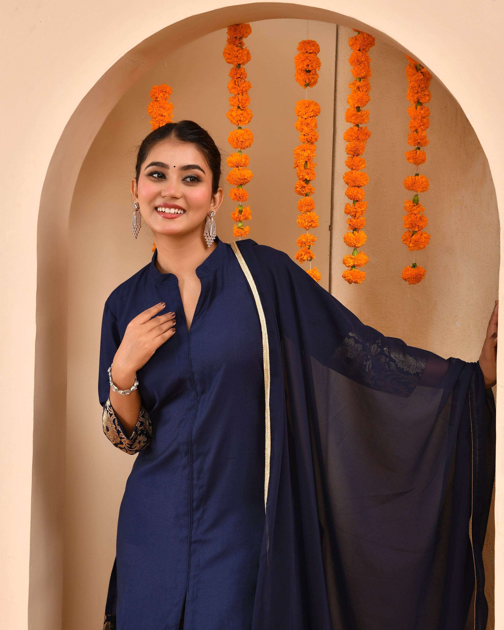 Berry Blue Brocade Duppta Set