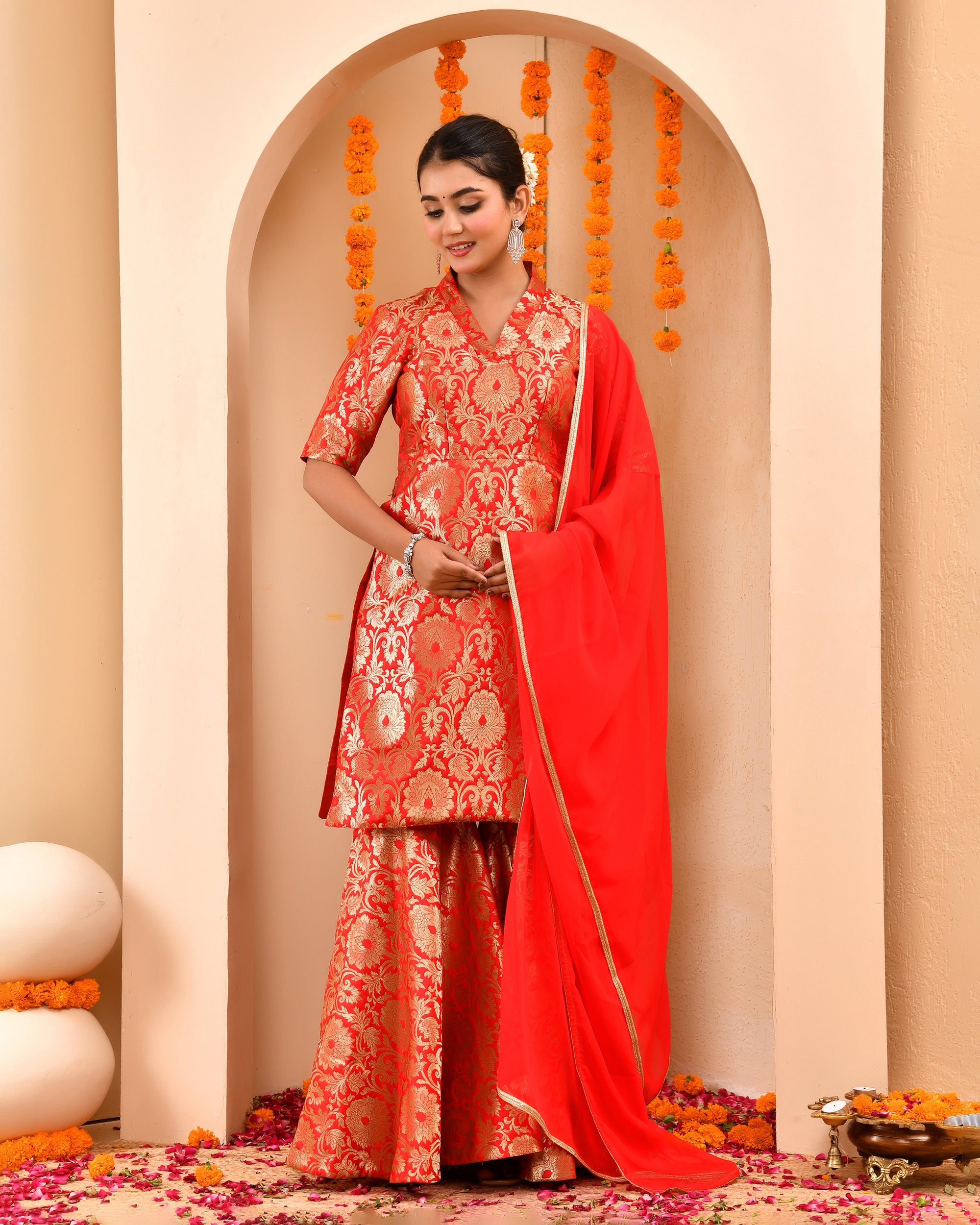 Sindoori Red Brocade Sharara Set