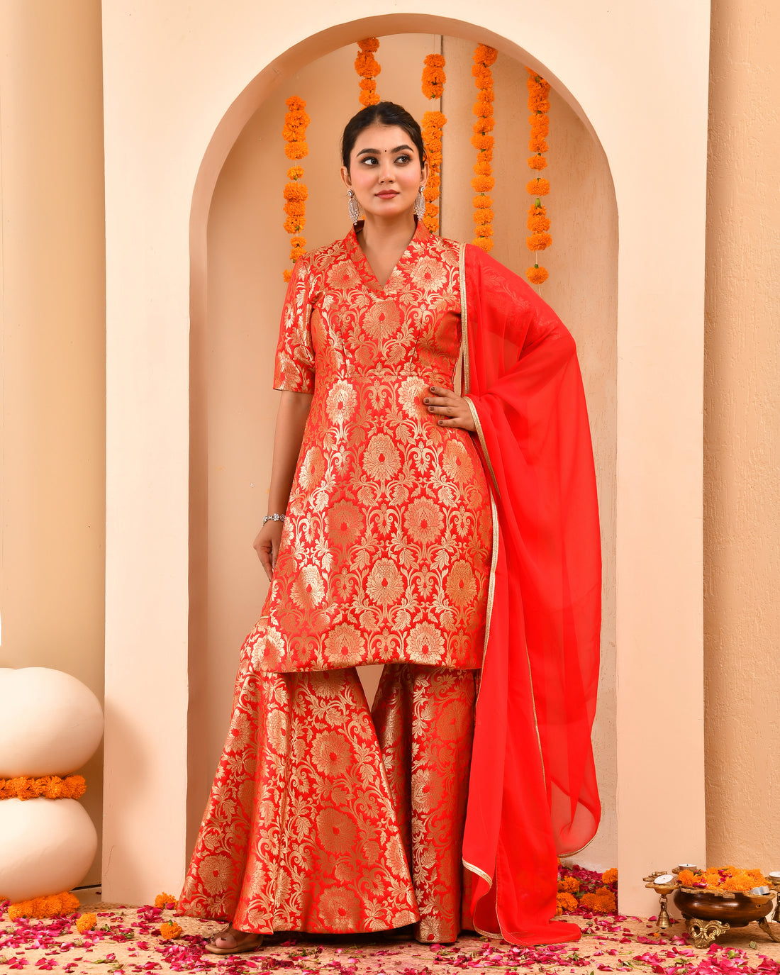 Sindoori Red Brocade Sharara Set