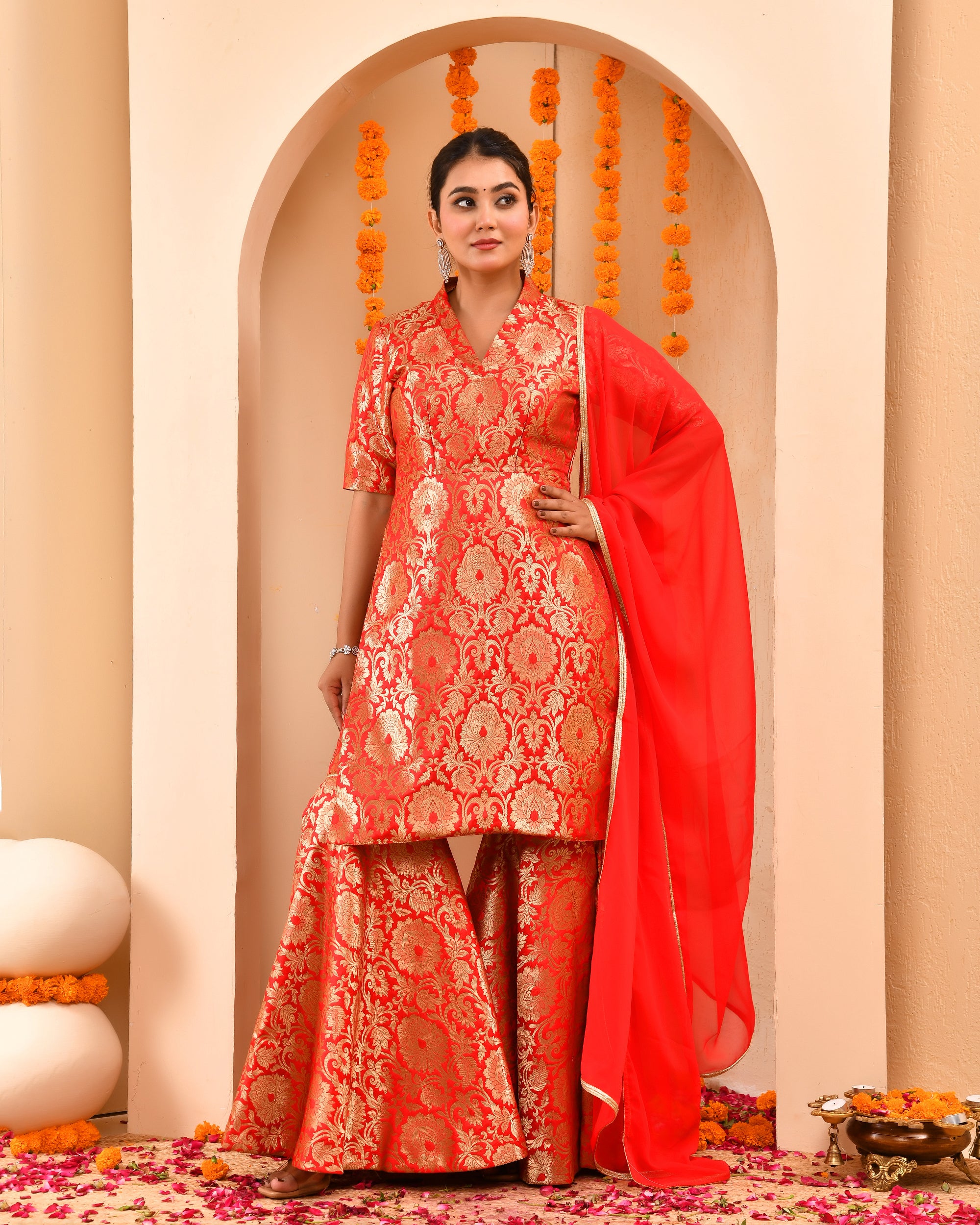 Sindoori Red Brocade Sharara Set