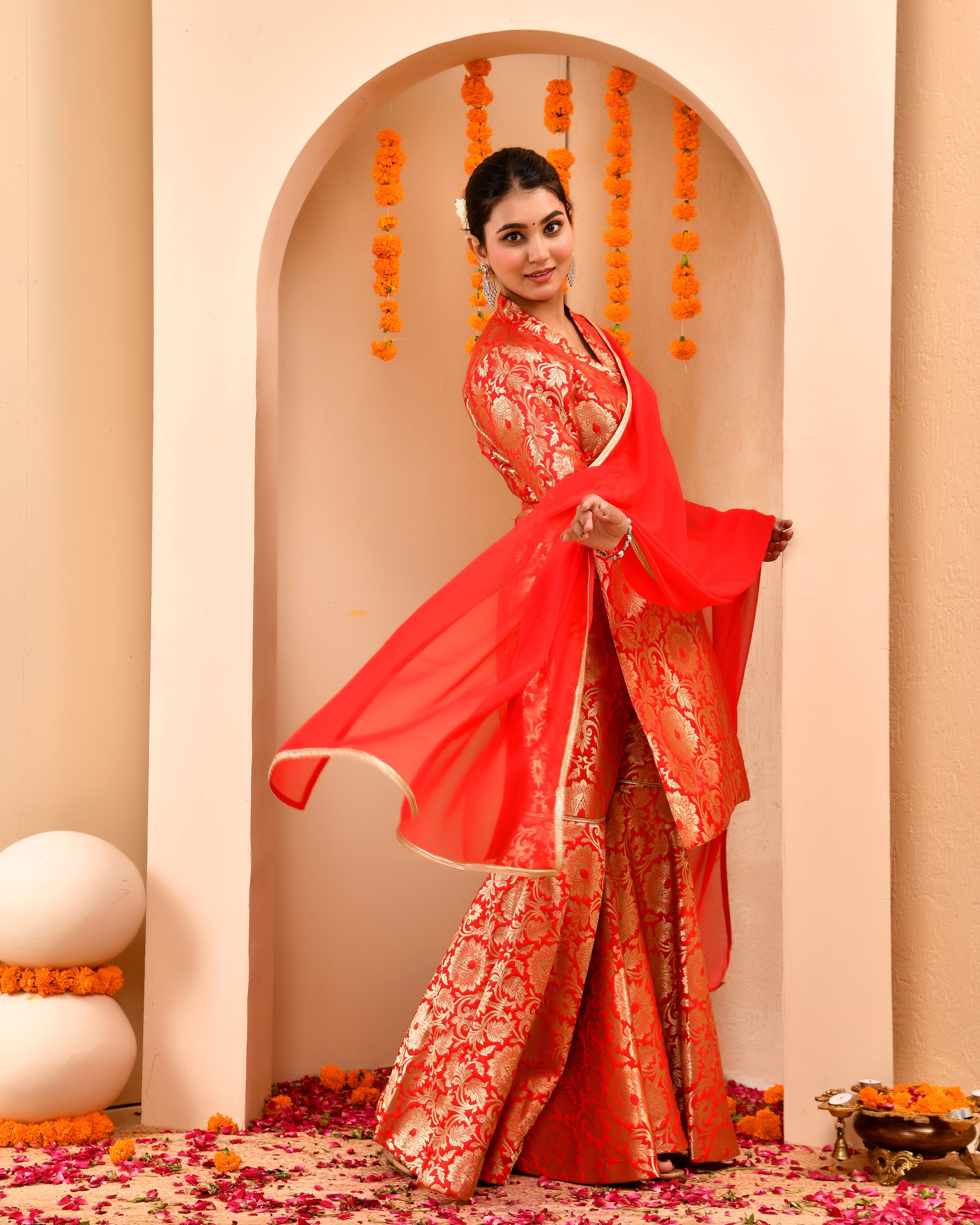 Sindoori Red Brocade Sharara Set