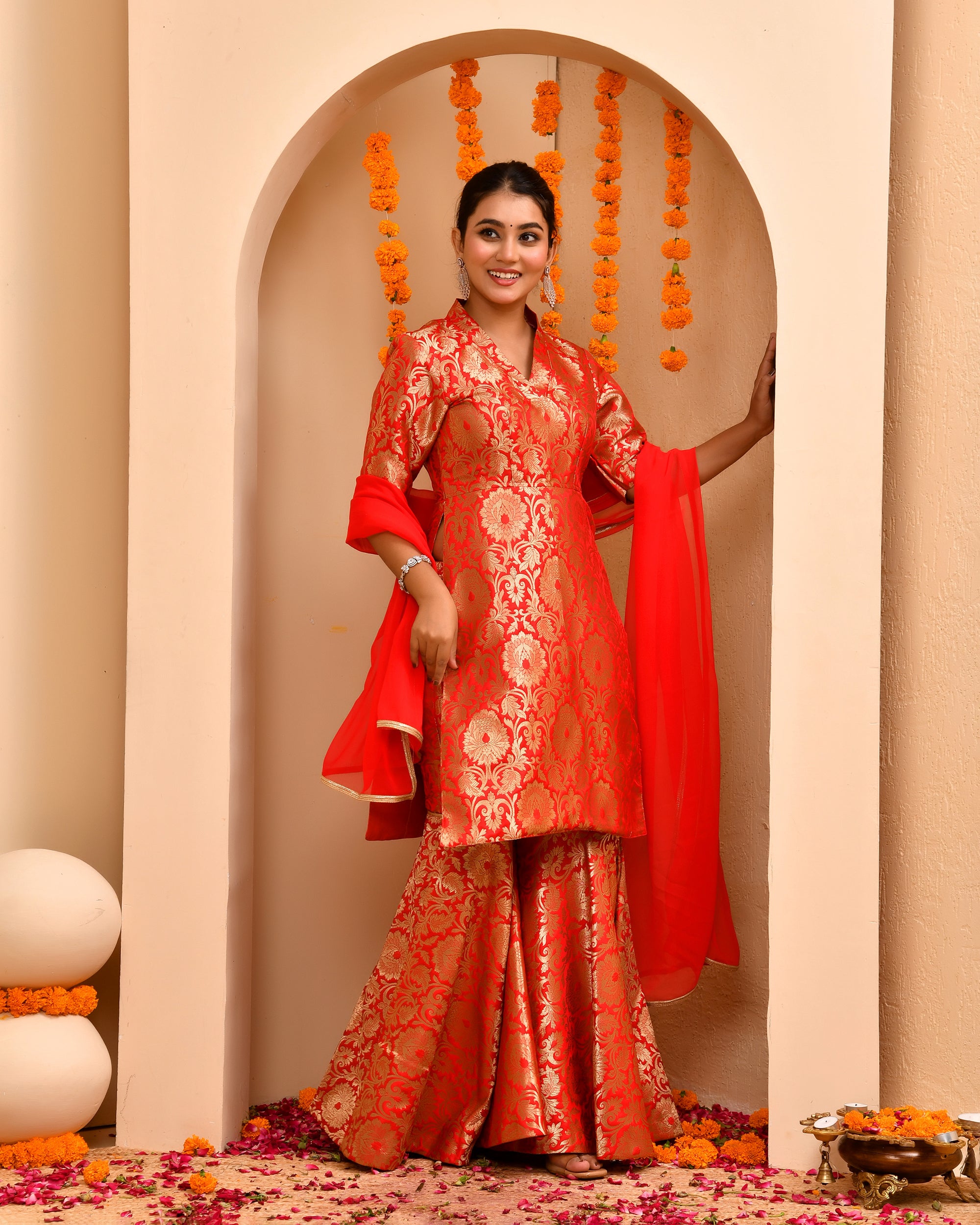 Sindoori Red Brocade Sharara Set