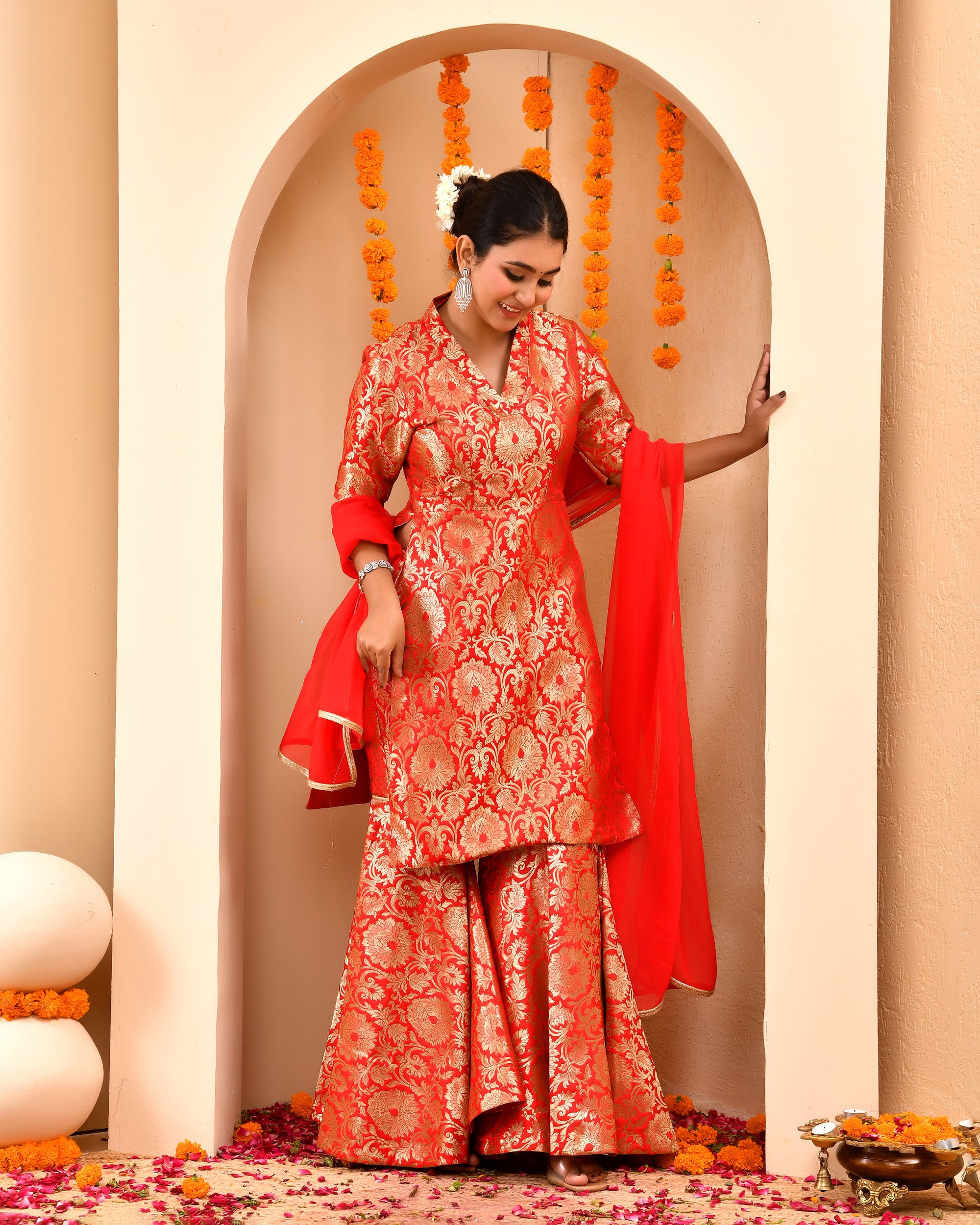 Sindoori Red Brocade Sharara Set