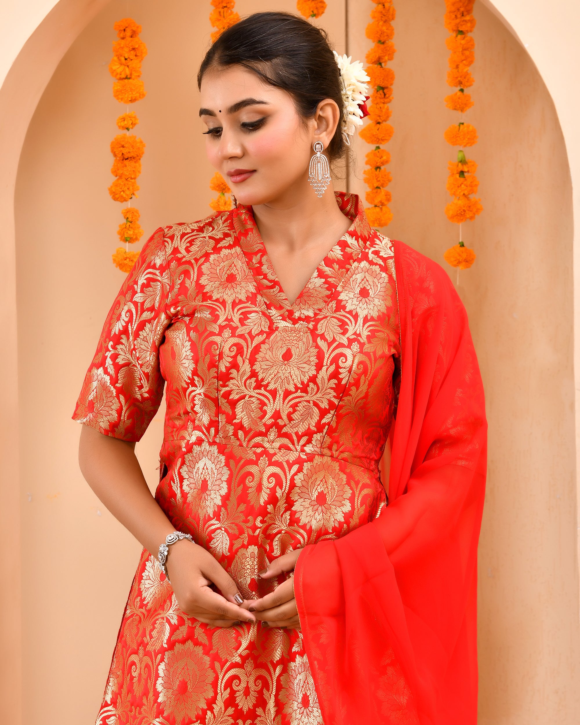 Sindoori Red Brocade Sharara Set