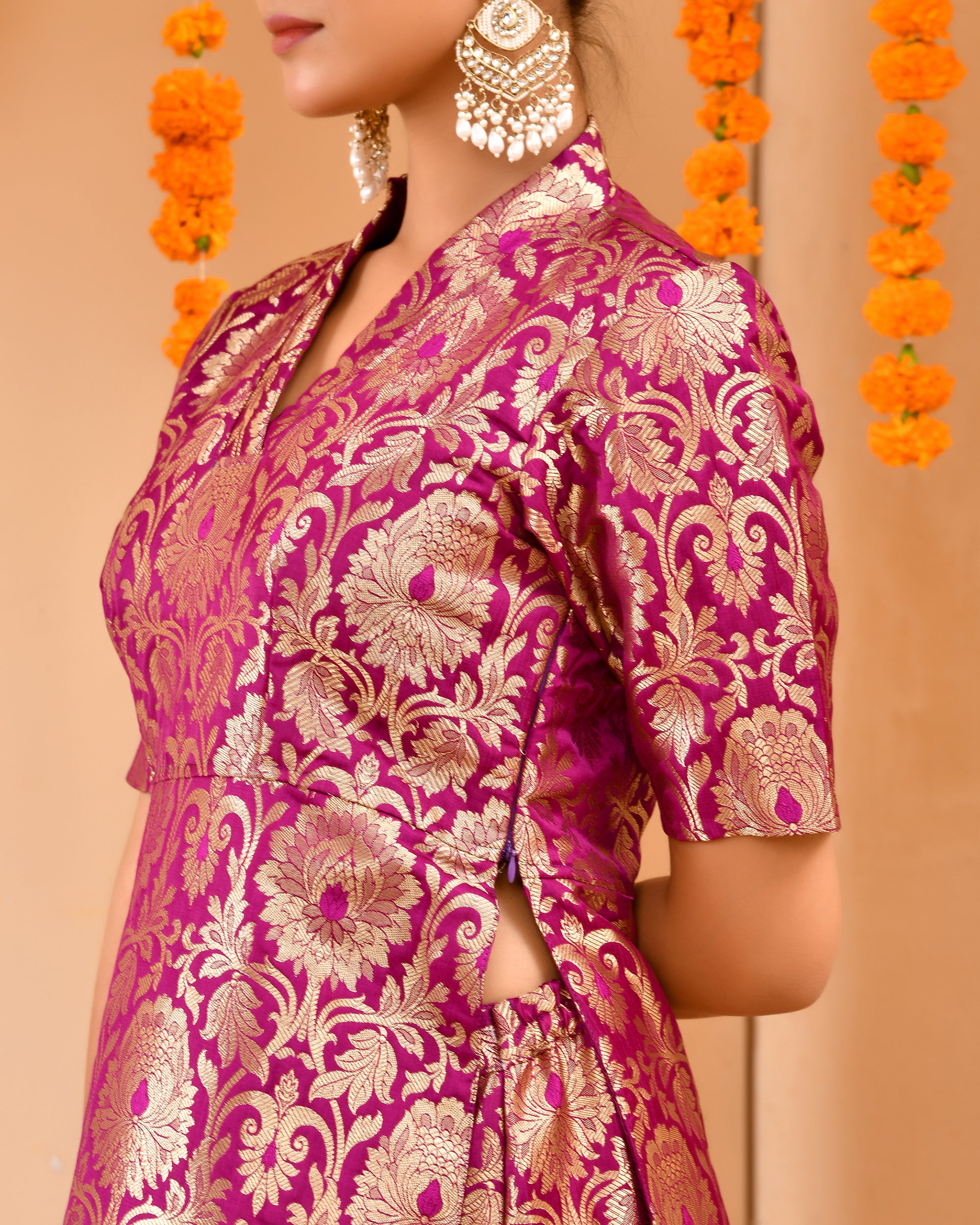 Wine Brocade Sharara Set