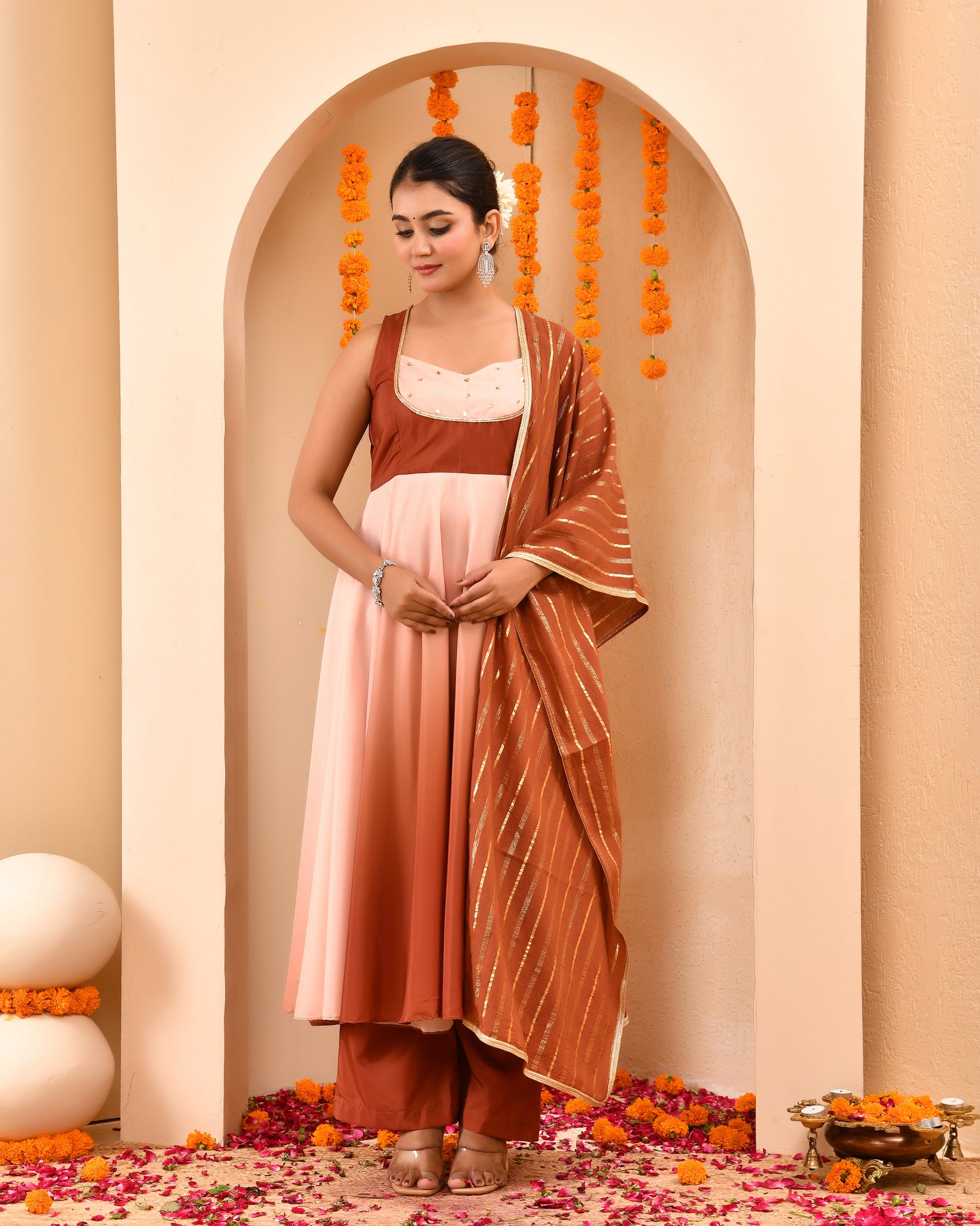 Cocoa Brown Ombre Anarkali Suit Set