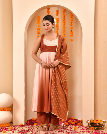 Cocoa Brown Ombre Anarkali Suit Set