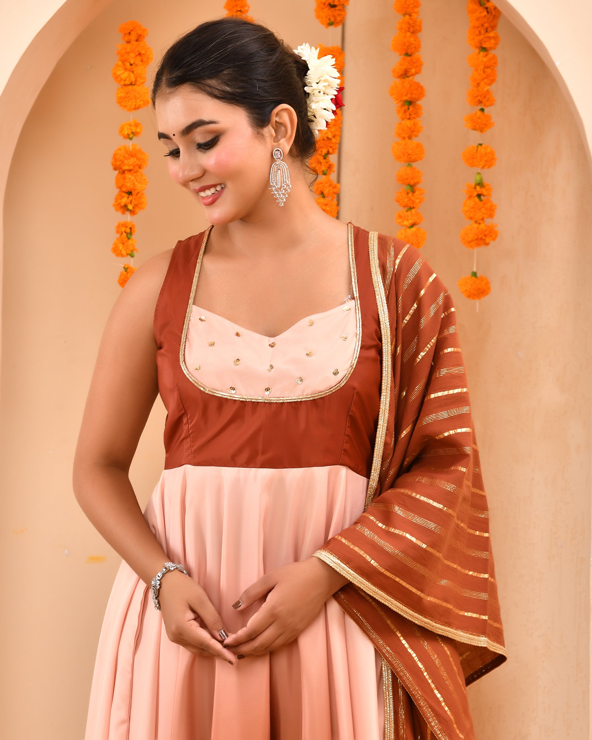 Cocoa Brown Ombre Anarkali Suit Set