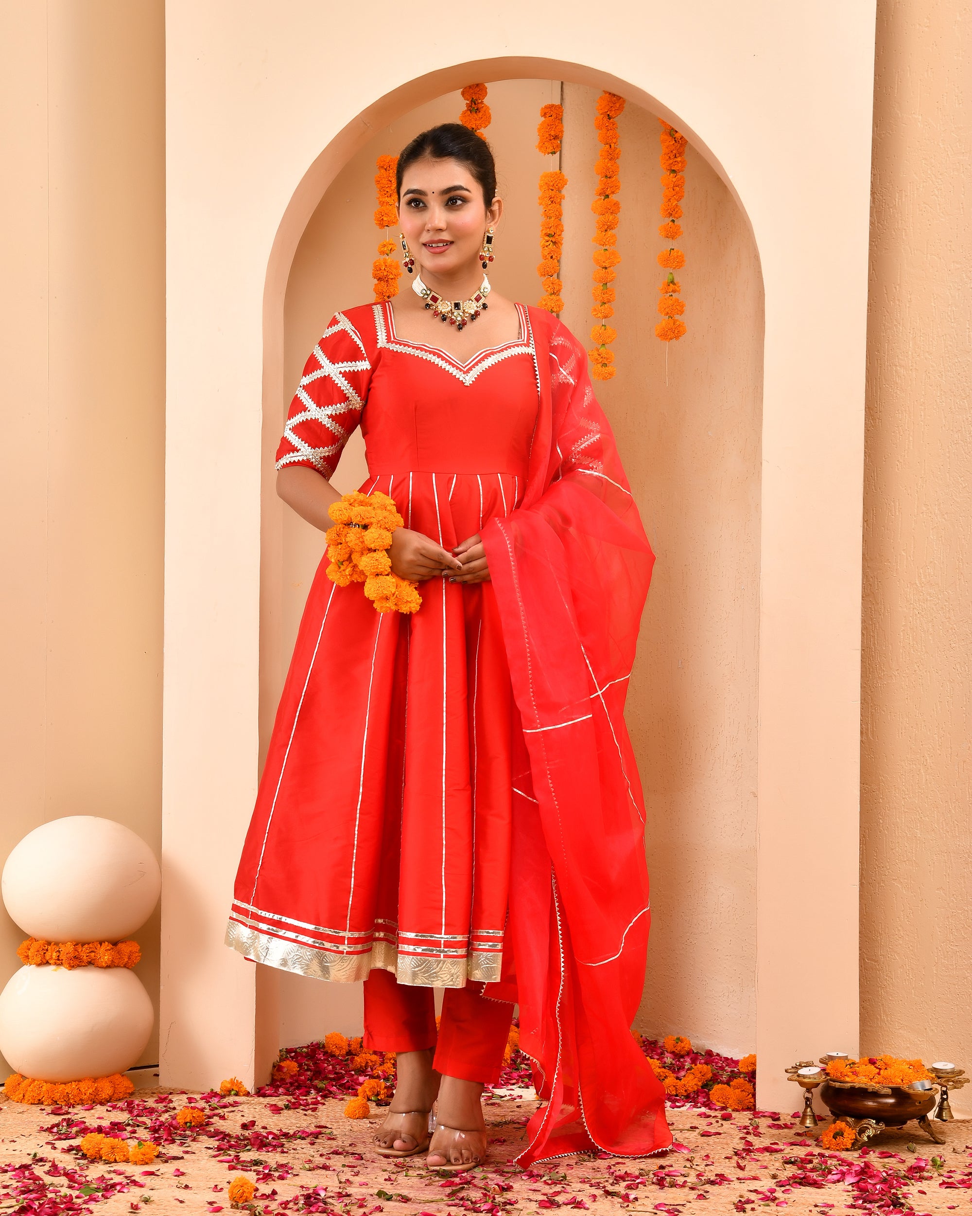 Saadgi Red Anarkali Set