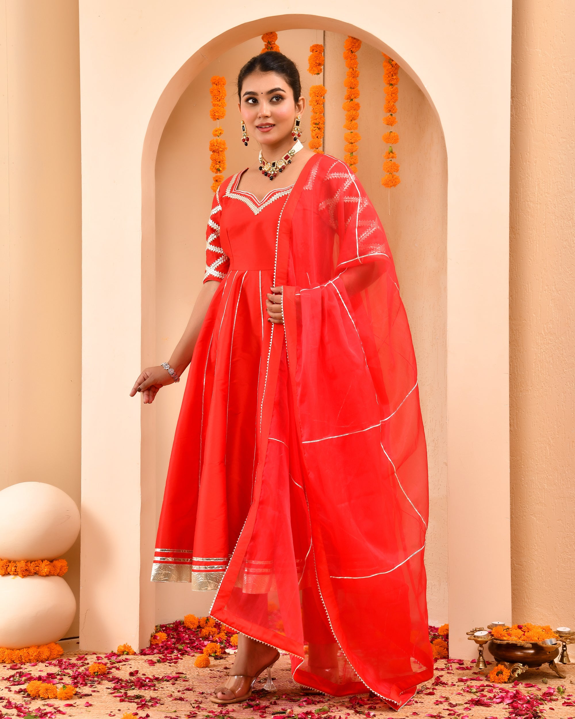 Saadgi Red Anarkali Set