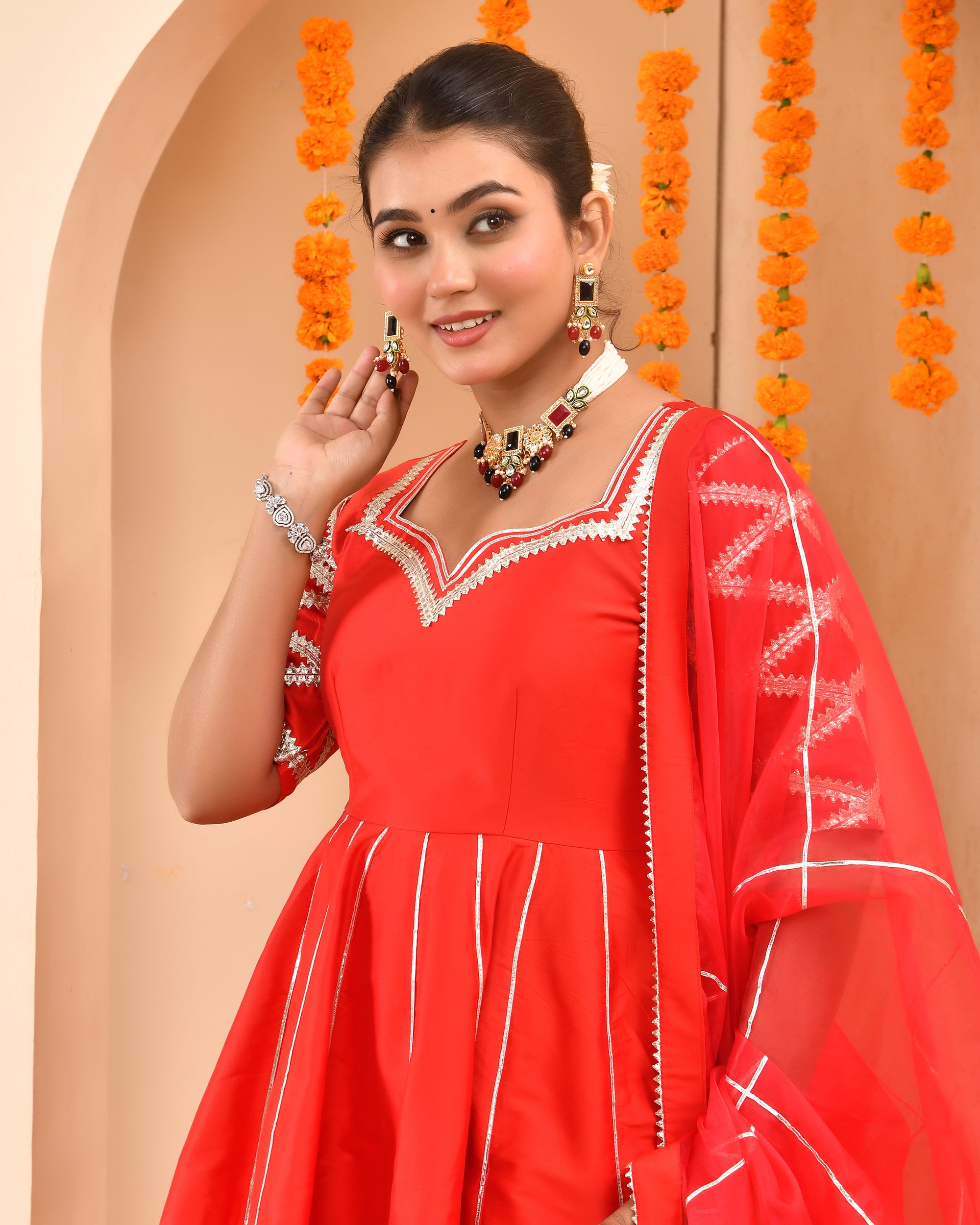 Saadgi Red Anarkali Set
