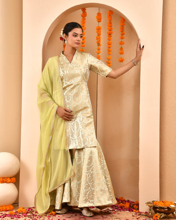 Pista Green Brocade Sharara Set