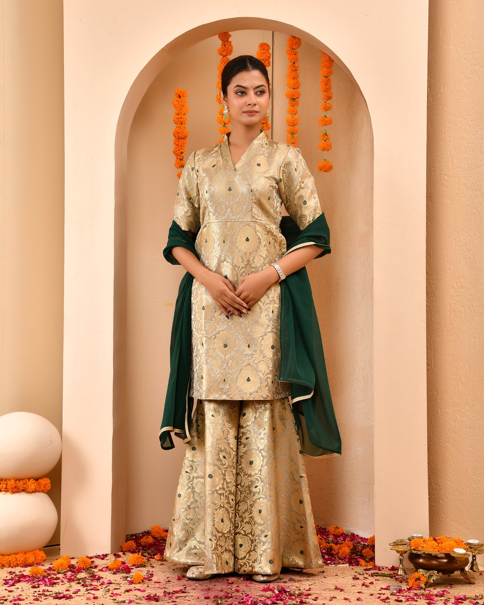 Golden Brocade Sharara Set